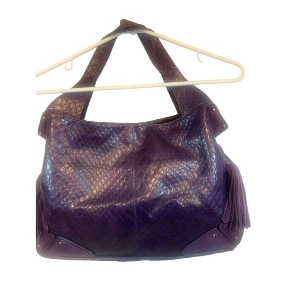 Jessica Simpson Purple Faux textured Leather Shoulder Bag W/ Tassel grummets NEW - Picture 1 of 12